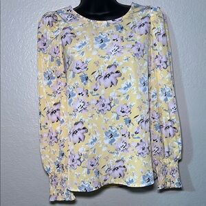 Pleione Yellow and Purple Fitted Smocked Blouse